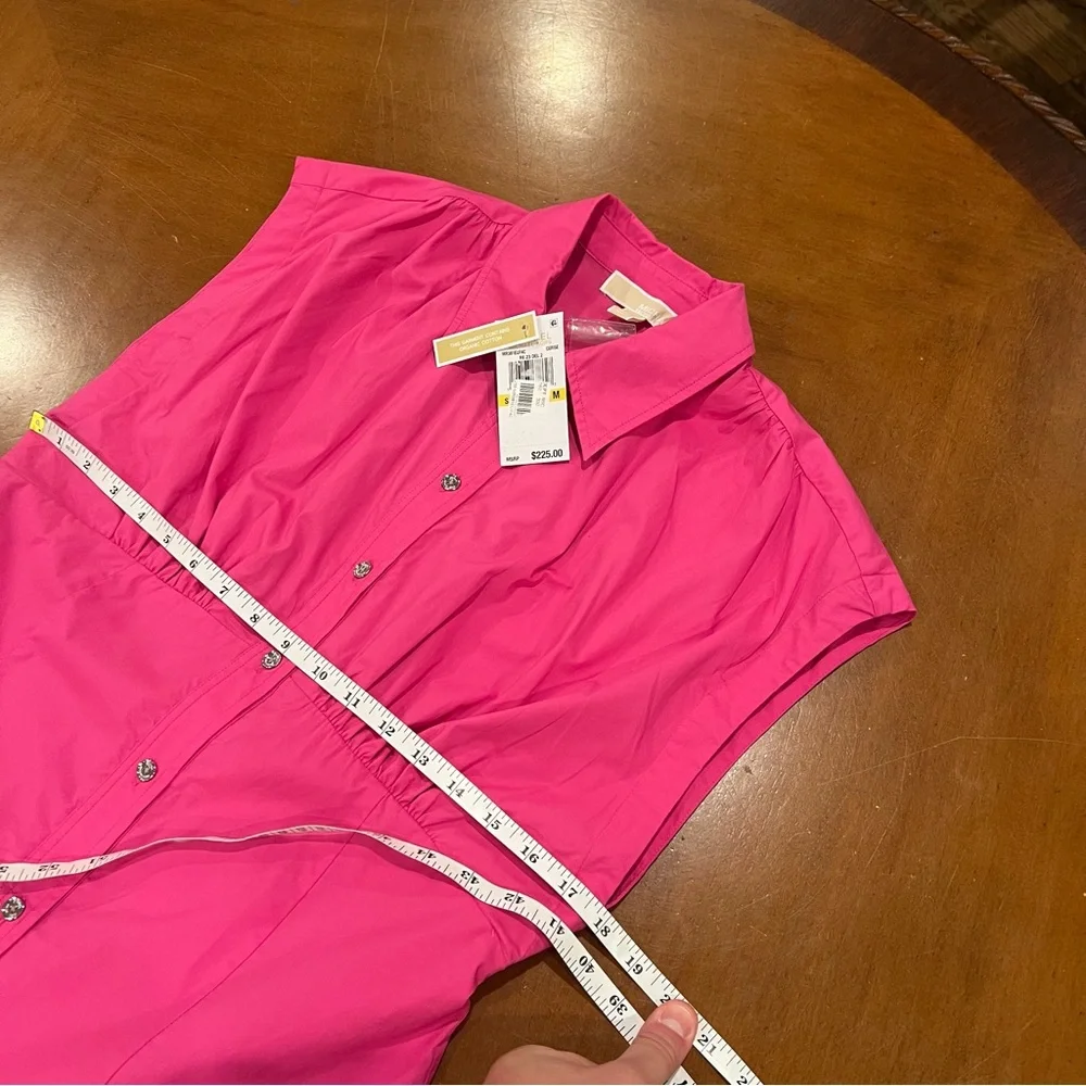 NEW $225 MICHAEL MICHAEL KORS Pleated Cap Sleeve Mini Dress Pink Medium Shirt - Picture 12 of 16